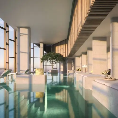 Indoor pool overlooking Melbourne at The Ritz-Carlton