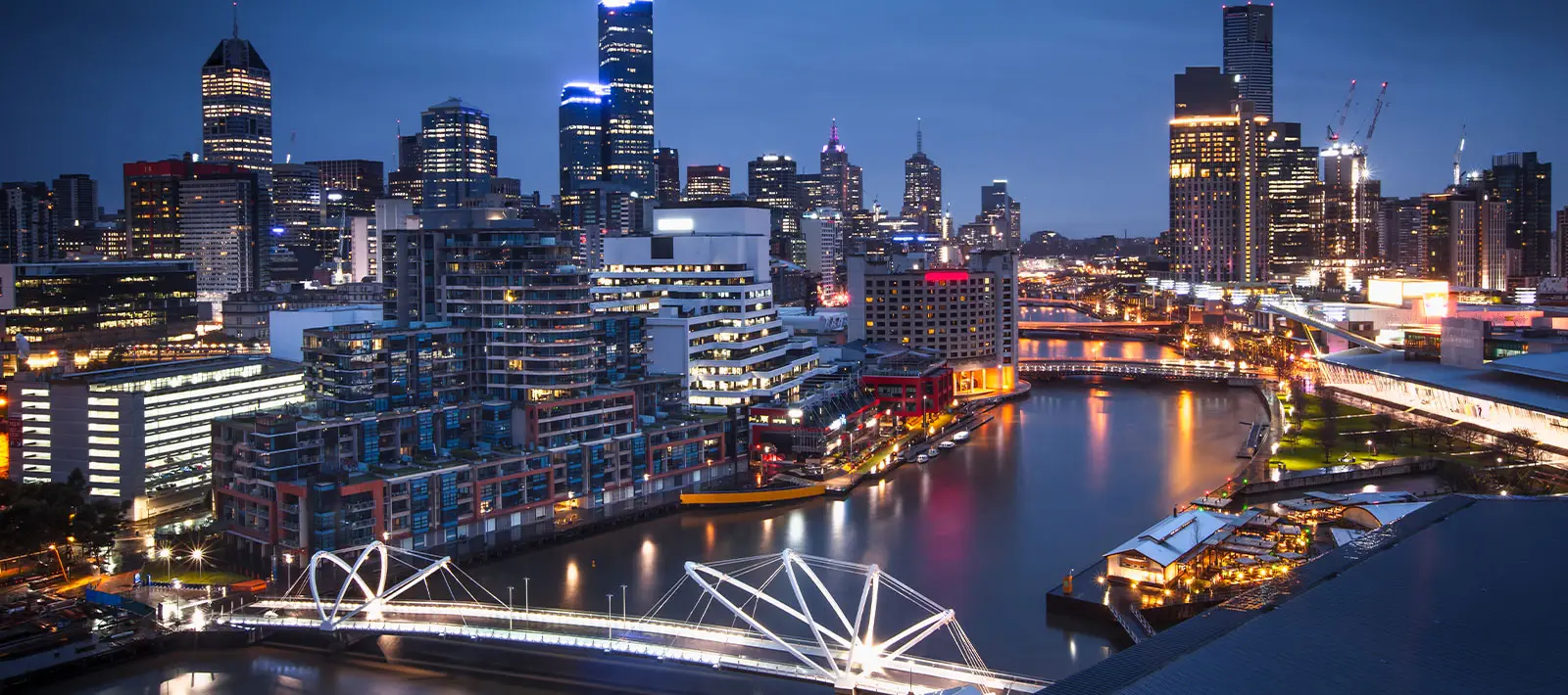 Melbourne skyline and the Yarra River at night