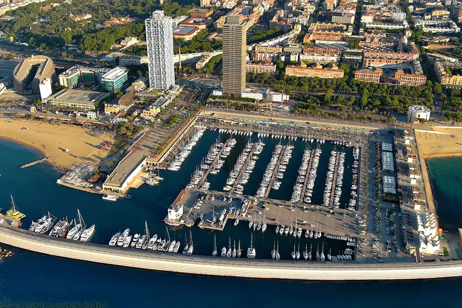 Aerial view of Barcelona's marina and waterfront