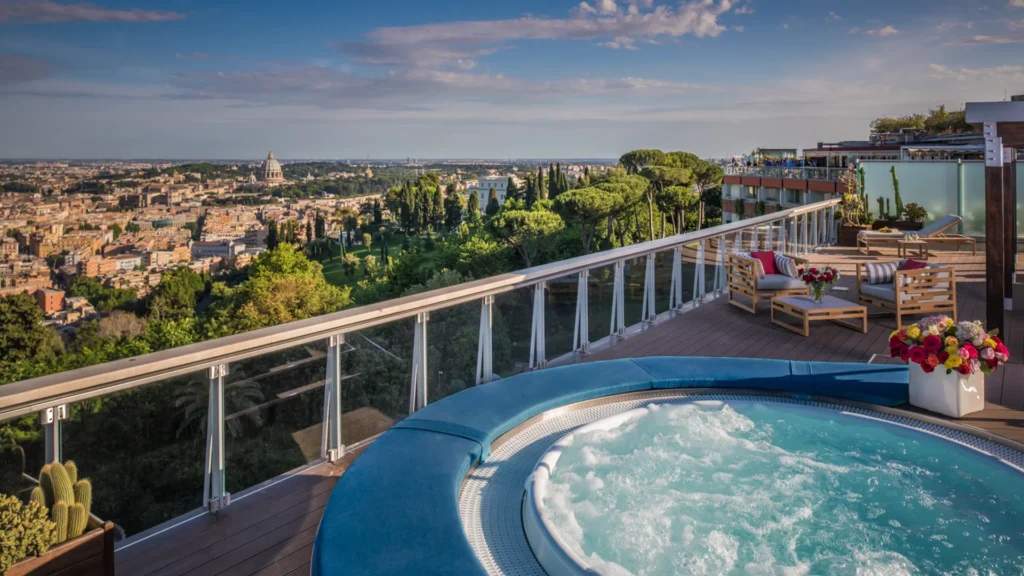 Terrace whirlpool overlooking Rome