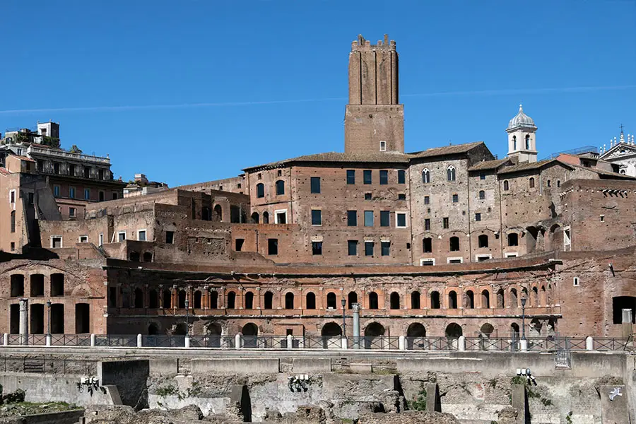 Historic buildings and ruins at Trajan's Market in Rome