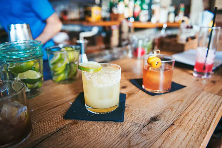 Cocktails prepared at a bar